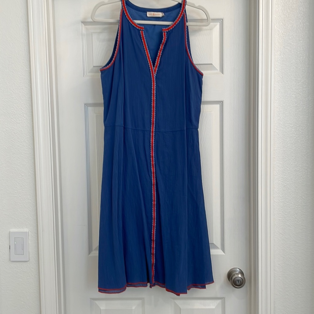 Tory Burch Royal Blue Midi Dress with Red Trim SUPER CUTE